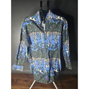 Vintage Small Big Dog All Over Print White Birch Forest Long Sleeve Button Shirt